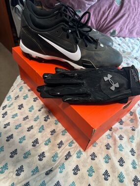 Nike Black Baseball Cleats with Under Armour Batting Glove